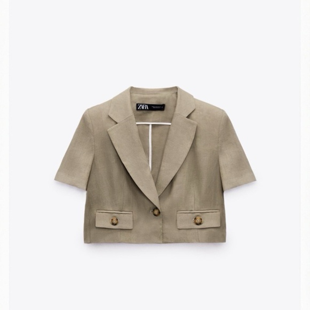 Zara Women's Beige Short-Sleeve Blazer